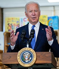The White House on Monday announced a new plan to combat pollution from per- and polyfluoroalkyl substances (PFAS). President Joe Biden is shown here at the Capitol Child Development Center, Friday, Oct. 15, 2021, in Hartford, Connecticut.
Mandatory Credit:	Evan Vucci/AP