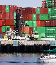 Approximately 200,000 shipping containers remain gridlocked off the coast of Los Angeles, pictured here, on October 15, in California, as pandemic-related disruptions continue to affect various supply chains, according to Gene Seroka, the executive director of the Port of Los Angeles.
Mandatory Credit:	Mario Tama/Getty Images