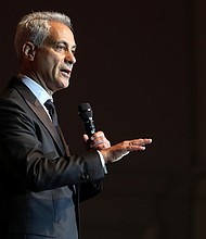 Some Democrats are furious about Rahm Emanuel's  nomination to be the next US ambassador to Japan. Then-Chicago Mayor Rahm Emanuel is shown here addressing the Laver Cup Gala at the Navy Pier Ballroom on September 20, 2018.
Mandatory Credit:	Matthew Stockman/Getty Images