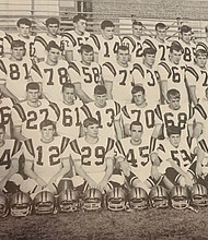 This 1966 photo of the Highland Springs High School football team shows Ronald White, the team’s first Black player, No. 28, sitting on the front row.