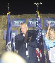 First Lady Jill Biden claps during an evening rally Oct. 15 at Dorey Park in Henrico County, where Democratic gubernatorial candidate Terry McAuliffe asked voters for their support and urged them to vote early.