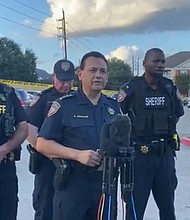 Harris County Sheriff Ed Gonzalez addresses the media after three children were abandoned with the decaying body of another child inside an apartment in Houston.
Mandatory Credit:	Harris Co Sheriff/Twitter