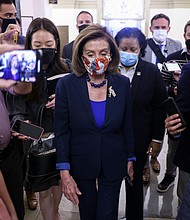 President Joe Biden is expected to attend a House Democratic meeting as leaders press progressives to back infrastructure bill. Speaker of the House Nancy Pelosi, is seen here on October 01, in Washington, DC.
Mandatory Credit:	Kevin Dietsch/Getty Images