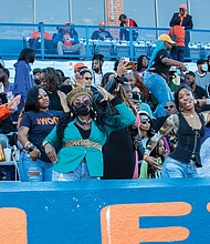 The fans in the stands rocked to the sounds of the VSU Trojan Explosion Marching Band.