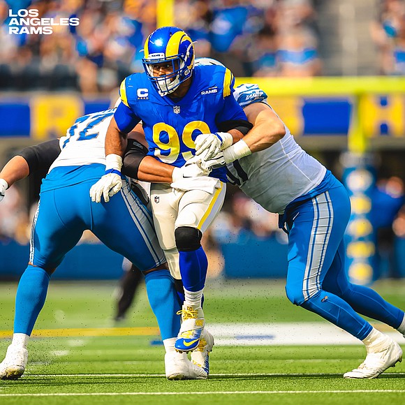 Houston, Texas, USA. October 31. DT Aaron Donald #99 of the Los Angeles Rams  in action vs the Houston Texans at NRG Stadium in Houston Texas. The Rams  defeat the Texans 38-22.