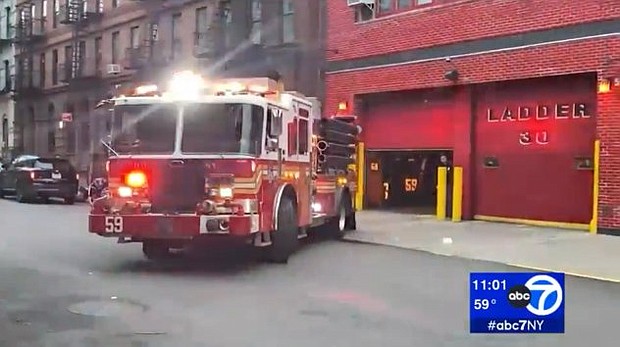 A fire truck leaves a station in New York City. More than 2,000 firefighters are on medical leave and firehouses may be forced to close.
Mandatory Credit:	WABC