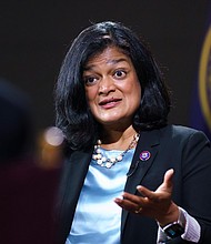 Rep. Pramila Jayapal, talks to The Associated Press in Washington on October 7.
Mandatory Credit:	J. Scott Applewhite/AP