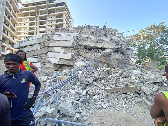 People are feared to be trapped after a 21-story building collapsed in Lagos, Nigeria on Monday.
