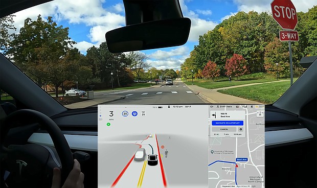 Tesla owners using "full self-driving" have posted YouTube videos detailing how the software works, including its limitations.
Mandatory Credit:	Dirty Tesla/YouTube