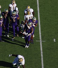 PV defensive lineman Jason Dumas celebrates second-half sack