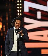 Jay-Z speaks during the Rock & Roll Hall of Fame induction ceremony Oct. 30 in Cleveland.