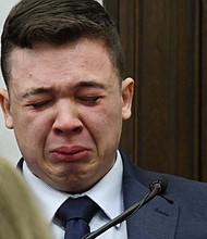 Kyle Rittenhouse breaks down on the stand as he testifies about his encounter with Joseph Rosenbaum during his trial at the Kenosha County Courthouse on Wednesday, November 10, 2021.
Mandatory Credit: Mark Hertzberg/Pool/AP