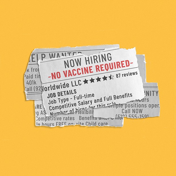 "No vaccine required" is popping up across online job listings as businesses seek to turn the federal government's proposed vaccine decree on its head and attract employees.
Mandatory Credit:	CNN/Adobe Stock