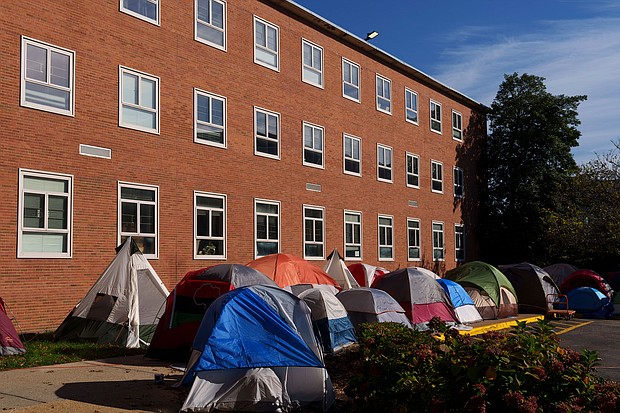 Tents were set up near the Blackburn University Center as students protested poor housing conditions on the campus of Howard University last month in Washington, DC.
Mandatory Credit:	Drew Angerer/Getty Images