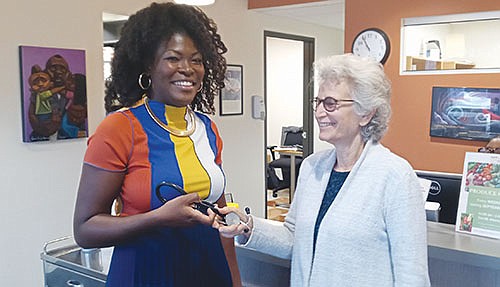 North by Northeast Community Health Center (NxNE) founder Dr. Jill Ginsberg (right) welcomes Dr. Gina Guillaume to Portland to become the clinic’s new medical director. Ginsberg had been in discussions with her board and staff about transitioning to a Black physician leader as the clinic grows.