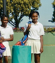 Tennis phenoms Serena and Venus Williams are played by Demi Singleton, left, and Saniyya Sidney.