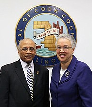 Former Hazel Crest Mayor Bill Browne and Cook County Board President, Toni Preckwinkle.  Photo provided by Aldophus Kindle