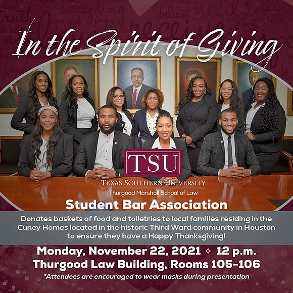 Texas Southern University Thurgood Marshall School of Law Student Bar Association Board of Directors transcend compassion and TSU Tiger pride …