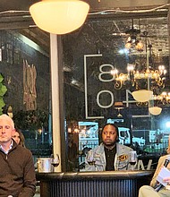 Derrick Westbrook (middle), is a sommelier and co-owner of Juice @ 1340. He hosted Acorns Money Pie Live, with Jessica Schaefer (right) and Seth Wunder (left). Photo by Tia Carol Jones