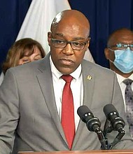 Illinois Attorney General Kwame Raoul speaks at a news conference Friday, unveiling that a task force overseen by his office seized millions of dollars of stolen goods this week in its “first major bust” aimed at addressing
“organized retail crime.” Credit: Blueroomstream.com