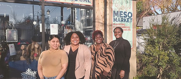 Nancy Mejia (from left), Denise Tupper, Jataune Hall and Ahquoya Brooks of Micro Enterprise Services of Oregon (MESO) invite the community to shop for Christmas by visiting the MESO holiday market at 1237 N.E. Alberta St. Doors open Tuesdays through Saturdays through Dec. 24.