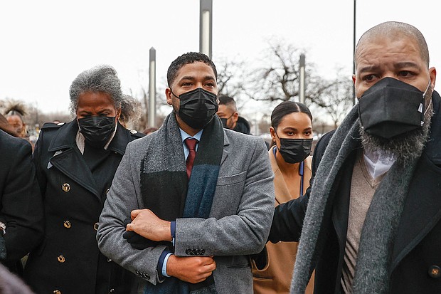 Jussie Smollett, pictured here, on December 6 in Chicago will resume testifying in his defense today after taking the stand to rebut allegations that he staged a fake hate crime in 2019 and lied to Chicago police about it.
Mandatory Credit:	KAMIL KRZACZYNSKI/AFP/Getty Images