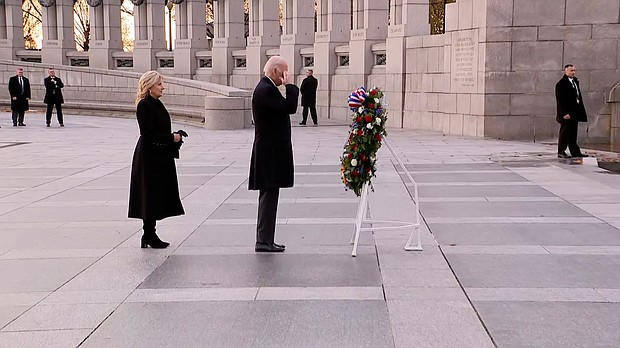 President Joe Biden and first lady Jill Biden visited to the World War II Memorial in Washington, DC, to pay their respects on the 80th anniversary of the attack on Pearl Harbor.
Mandatory Credit:	pool