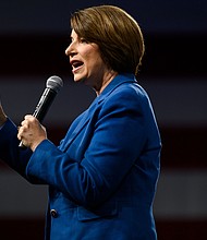 Sen. Amy Klobuchar, seen here on August 10, 2019 in Des Moines, Iowa, says Senate Democrats will do 'everything to get' Build Back Better passed by Christmas.
Mandatory Credit:	Stephen Maturen/Getty Images