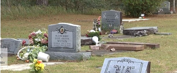 A cemetery in Grand Bay, Alabama was vandalized. People in the area and online saw pictures of what happened, and many called it downright disrespectful.
Mandatory Credit:	WALA