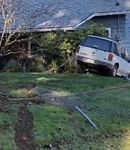 The crash happened at at Southeast Nourse Road and Southeast 280th Court, which is less than a mile from Camas High School. The sheriff's office said the vehicle left the roadway, then struck fencing and a home.
Mandatory Credit:	Clark County Sheriff/KPTV