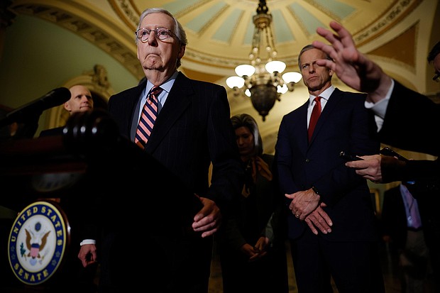 Senate Minority Leader Mitch McConnell, pictured here, on December 14, in Washington, DC says he did not speak to then-White House chief of staff Mark Meadows on January 6 about then-President Donald Trump's inaction as a crowd stormed the US Capitol.
Mandatory Credit:	Chip Somodevilla/Getty Images