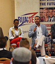 Run GenZ members, from left to right, Ebo Entsuah, Roxy Ndebumadu, Caleb Hanna and Braxton Mitchell speak about their experiences as young people running for office to a group of candidates at the 2021 Run GenZ conference.
Mason Morgan/Run GenZ