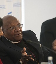 rchbishop Desmond Tutu, center, at the launch of Free & Equal, a United Nations global public education campaign for lesbian, gay, bisexual and transgender equality on July 26, 2013, in Cape Town.
Rodger Bosch/AFP/Getty Images