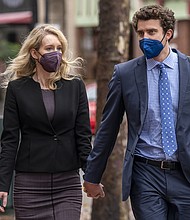The jury in the Elizabeth Holmes trial fails to reach a verdict for second straight week. Holmes (left), is seen here in San Jose, California on December 23.
David Paul Morris/Bloomberg/Getty Images