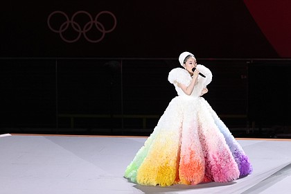 Misia in Koizumi-designed dress performing at the Tokyo 2020 Opening Wu Tomo Zhizhao-Getty