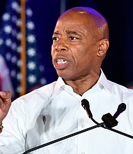 Eric Adams speaks to supporters during his election victory night party at the Brooklyn Marriott on November 2, in New York City.
Angela Weiss/AFP/Getty Images