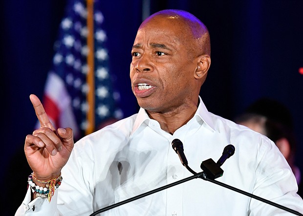 Eric Adams speaks to supporters during his election victory night party at the Brooklyn Marriott on November 2, in New York City.
Angela Weiss/AFP/Getty Images