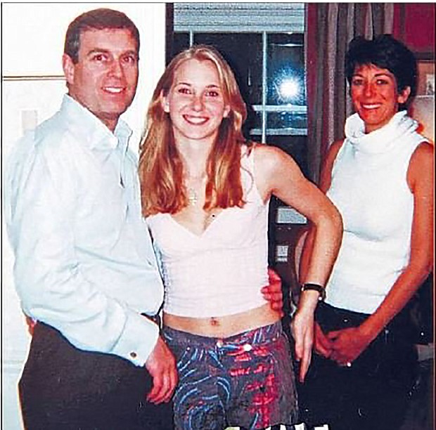 A photograph appearing to show Prince Andrew with Jeffrey Epstein's accuser Virginia Roberts Giuffre and, in the background, Ghislaine Maxwell.
	 Florida Southern District Court