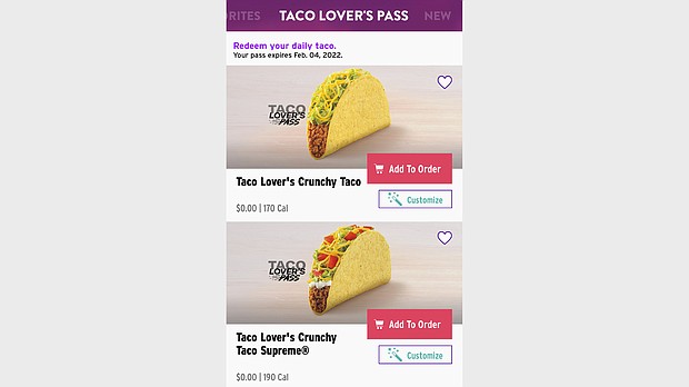 For $10 a month, Taco Bell customers can get one taco per day for 30 consecutive days.
	Taco Bell