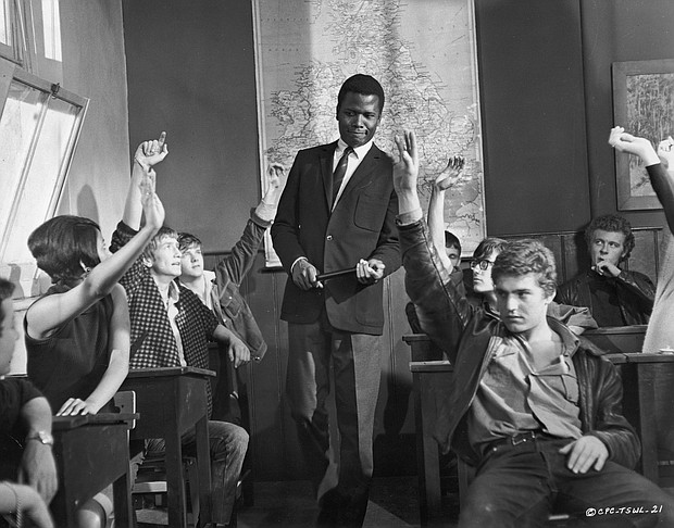 Sidney Poitier as a teacher who must win over his students in a still from the 1967 film "To Sir, with Love."
Columbia TriStar/Moviepix/Getty Images