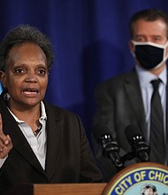 Mayor Lori Lightfoot addresses news media about COVID-19 and Chicago Public Schools