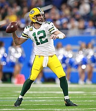 The National Football League bounced back to ratings dominance following a 2020 season that was disrupted by the pandemic, and pictured, Aaron Rodgers, quarterback of the Green Bay Packers, is one of the many notable names in the NFL playoffs this year.
Rey Del Rio/Getty Images