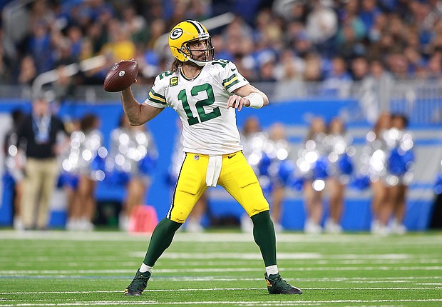 The National Football League bounced back to ratings dominance following a 2020 season that was disrupted by the pandemic, and pictured, Aaron Rodgers, quarterback of the Green Bay Packers, is one of the many notable names in the NFL playoffs this year.
Rey Del Rio/Getty Images