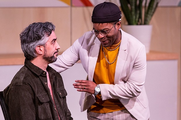 John San Nicholas (left) and Gerrin Mitchell perform in “Gloria,” a new production by Profile Theatre authored by Black playwright Branden Jacobs-Jenkins, a rising star in the world of theater. Plays through Jan. 30 at Portland’s Imago Theater.