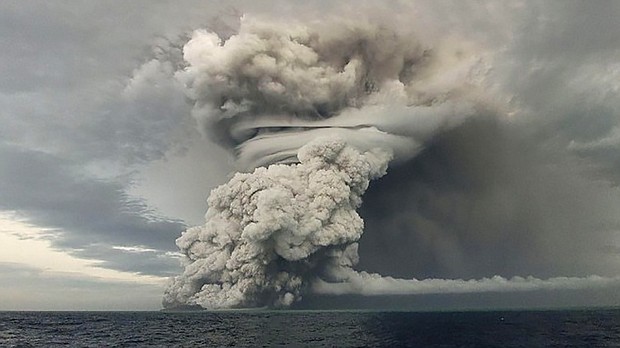 A powerful undersea volcano eruption in Tonga on January 14.
Mandatory Credit:	Tonga Geological Services/EyePress/Reuters