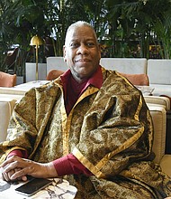André Leon Talley, the former longtime creative director for Vogue and a fashion icon, pictured here, in New York on February 12, has died at age 73, according to a statement on his official Instagram account.
Mandatory Credit:	Pixelformula/Sipa/Shutterstock