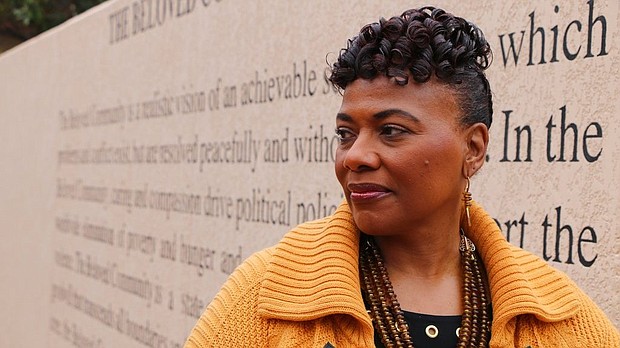 Bernice King, the daughter of the Rev. Martin Luther King, Jr., is seen outside of The Martin Luther King Jr. Center for Nonviolent Social Change in Atlanta on Wed., Jan. 10, 2018. (AP Photo/Robert Ray)