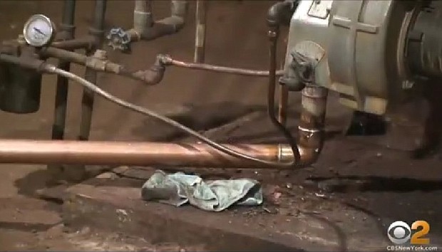 Thieves stole all the copper pipes from The Theater Center on West 50th Street in New York.
Mandatory Credit:	WCBS