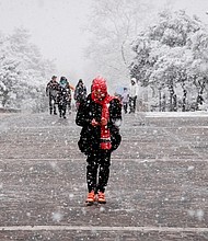 Snow falling in the center of Athens, Greece on January 24.
Mandatory Credit: Nikolas Kokovlis/NurPhoto/AP