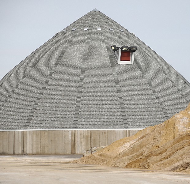 The City of Richmond has two salt domes, including this one located at 802 Forest Lawn Drive on Richmond’s Northside. The other is located on the city’s South Side at 2506 North Hopkins Road.This particular igloo-like structure was erected in 2017 and sits behind Henderson Middle School. Each dome holds 3,000 tons of salt and 1,000 tons of salt typically is used for each snow event. Richmond’s Department of Public Works says that when a storm is on the way, the city tries to pre-treat the roads at least 72 hours before the impending storm.